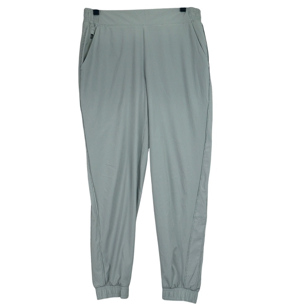 Athleta Pinstripe Jogger Pants Women 12 Green Athletic Casual Activewear Sporty